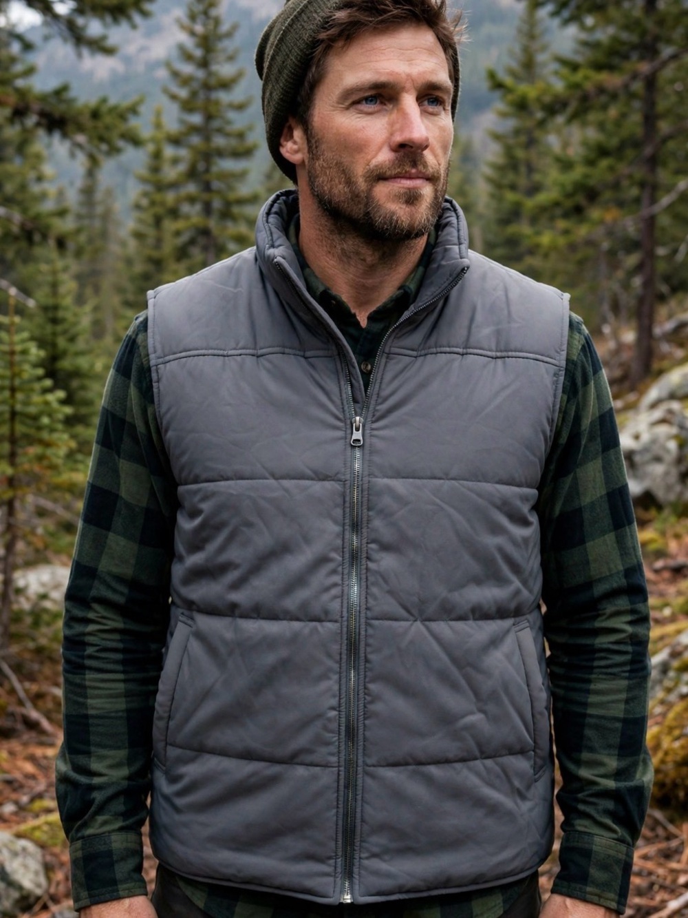 George Men's Quilted Puffer Vest - Gray 2X -XXL outdoors, season transition cozy